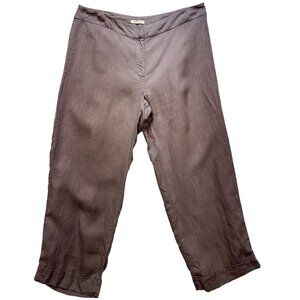 Eileen Fisher Womens Linen Relax Trouser Pants Flat Front Size M Chocolate Brown